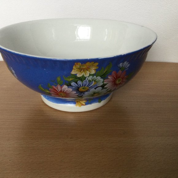 Vintage hand painted blue with chrysanthemum flowers bowl American Rose Society - Picture 3 of 7